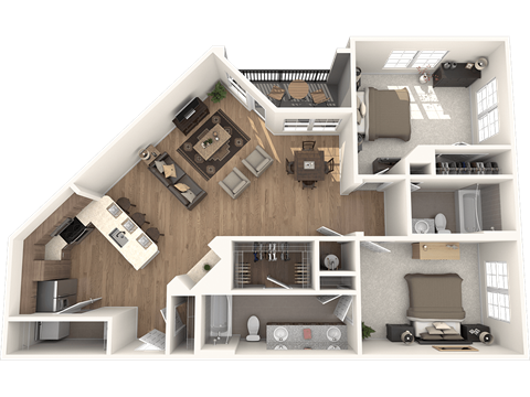 Floor plan for 2 beds, 2 baths, 1219 sqft